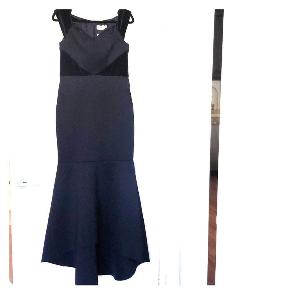 Dark blue long off shoulder dress gown 10